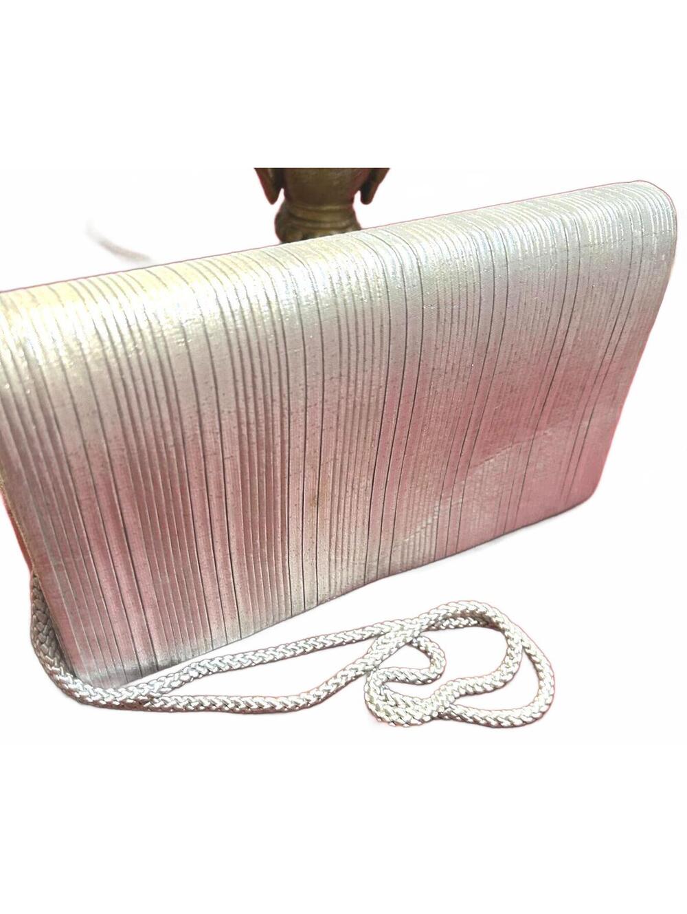 Silver Metallic Pleated Clutch Purse Vintage Style Evening Bag Formal Handbag